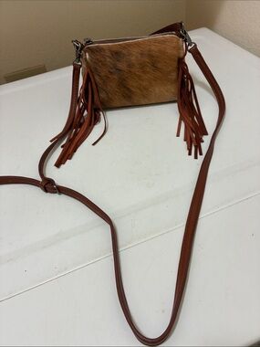 Montana West Brown Haircalf Fringe Crossbody Bag